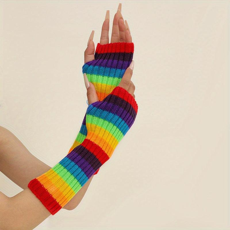 Rainbow Knitted Sleeve Warm Arm Sleeve for Autumn & Winter