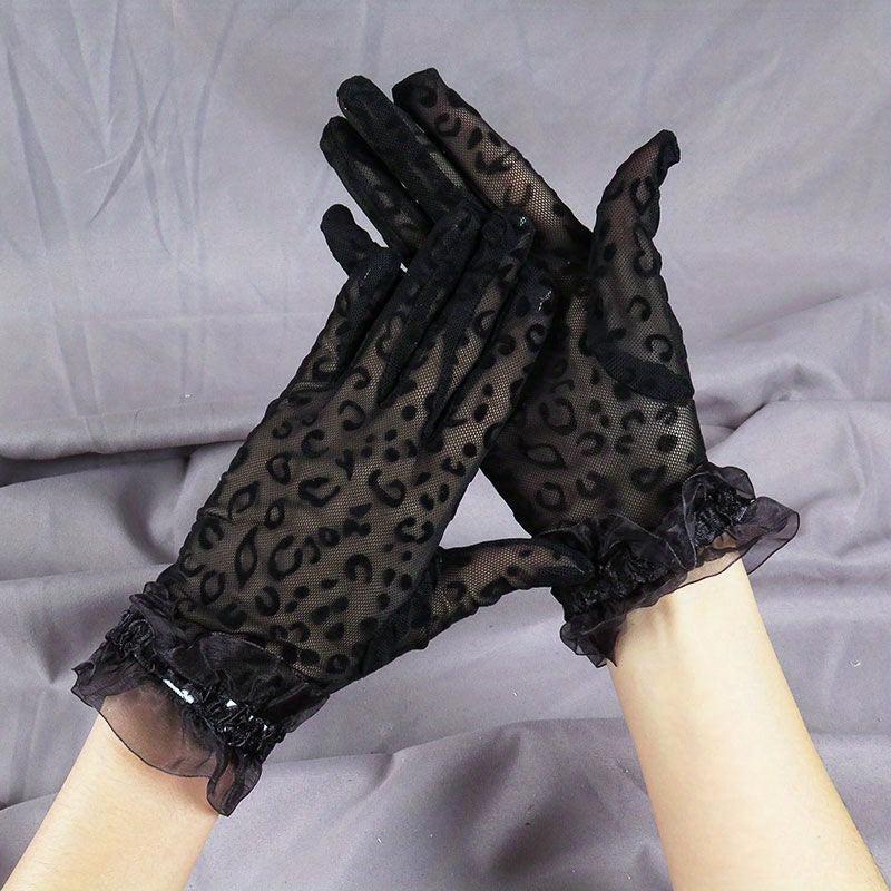 Leopard Print Lace Gloves Vintage Short Mesh Breathable Gloves