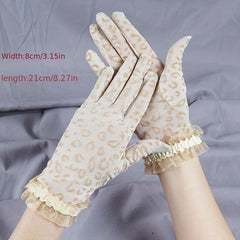 Leopard Print Lace Gloves Vintage Short Mesh Breathable Gloves