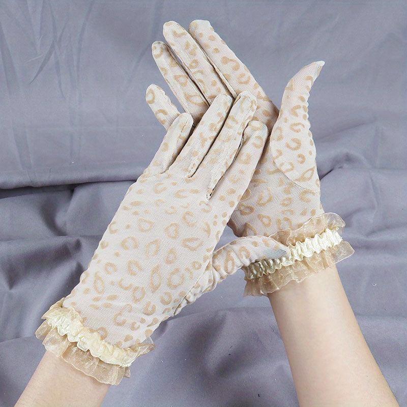 Leopard Print Lace Gloves Vintage Short Mesh Breathable Gloves