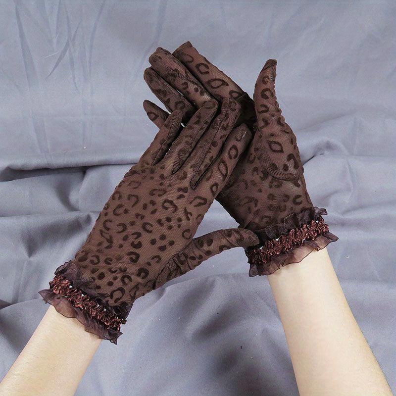 Leopard Print Lace Gloves Vintage Short Mesh Breathable Gloves