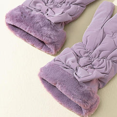 Women's Ski Gloves Winter Fleece Thermal Bowknot Outdoor Cycling Gloves