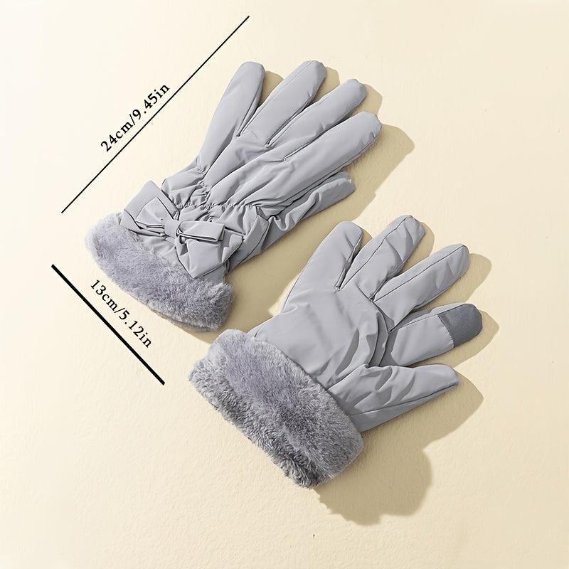Women's Ski Gloves Winter Fleece Thermal Bowknot Outdoor Cycling Gloves