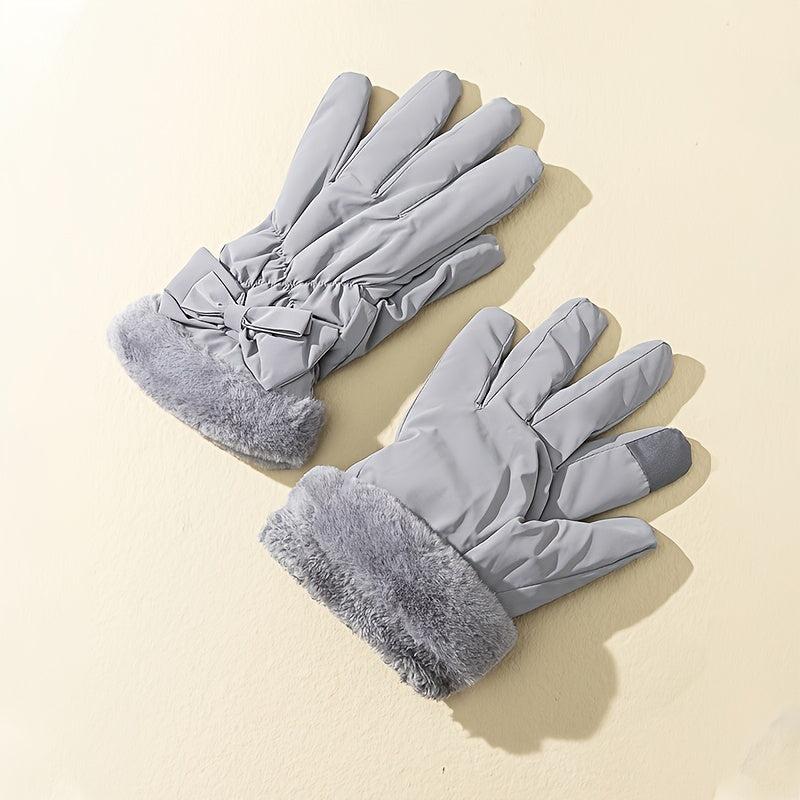 Women's Ski Gloves Winter Fleece Thermal Bowknot Outdoor Cycling Gloves