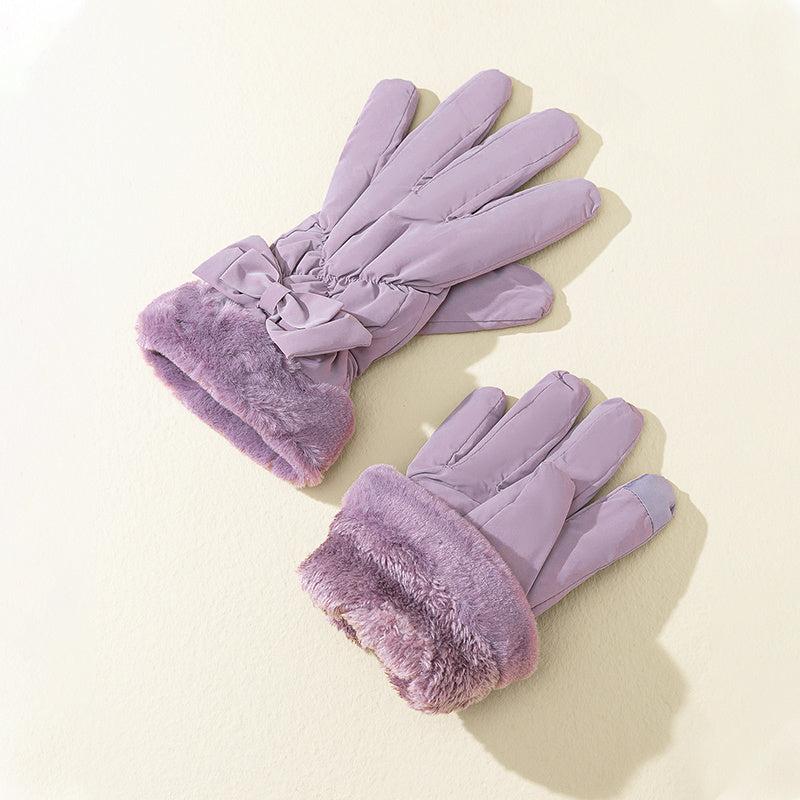 Women's Ski Gloves Winter Fleece Thermal Bowknot Outdoor Cycling Gloves