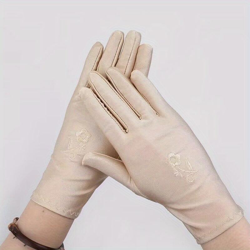 Flower Embroidery Sunscreen Gloves for Women