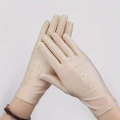 Flower Embroidery Sunscreen Gloves for Women