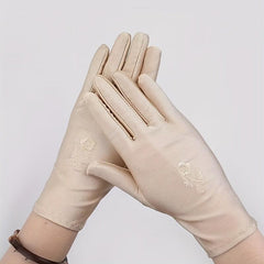 Flower Embroidery Sunscreen Gloves for Women