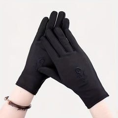 Flower Embroidery Sunscreen Gloves for Women