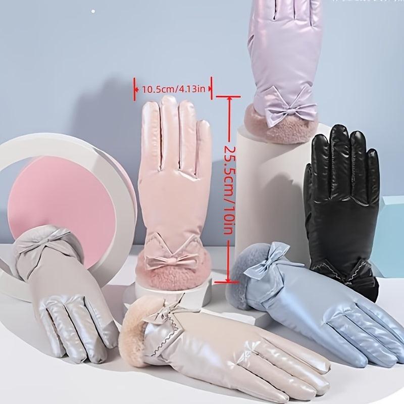 Women's Bowknot Winter Gloves Waterproof Warm Touch Screen Ski Motorcycle Gloves
