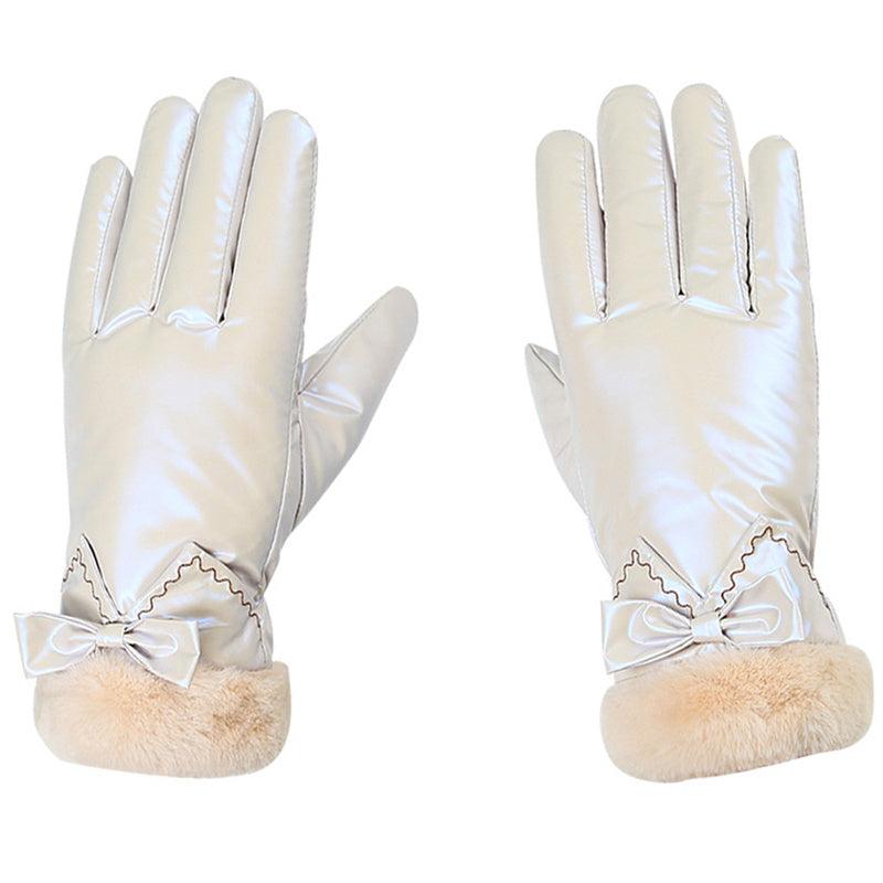 Women's Bowknot Winter Gloves Waterproof Warm Touch Screen Ski Motorcycle Gloves