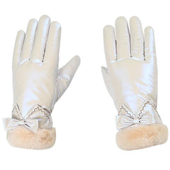 Women's Bowknot Winter Gloves Waterproof Warm Touch Screen Ski Motorcycle Gloves