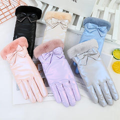 Women's Bowknot Winter Gloves Waterproof Warm Touch Screen Ski Motorcycle Gloves