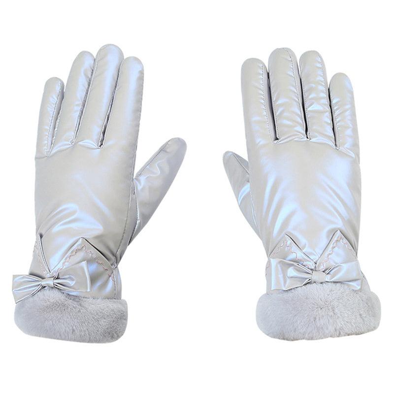 Women's Bowknot Winter Gloves Waterproof Warm Touch Screen Ski Motorcycle Gloves