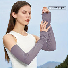 Gray Purple Ice Sleeves Cycling Gloves UV Protection Breathable Women