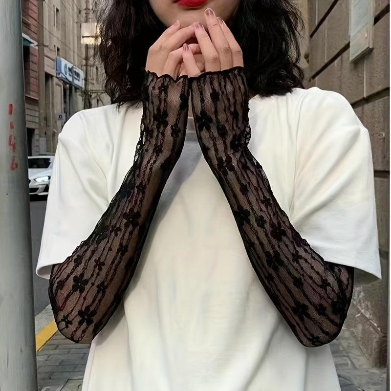 Vintage Lace Flower Embroidery Gloves for Women