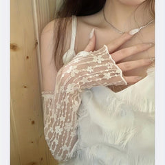 Vintage Lace Flower Embroidery Gloves for Women
