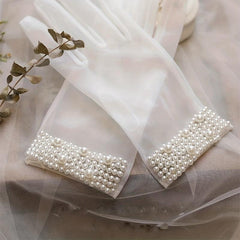 Faux Pearl Decor Gloves Short Wedding Bridal Gloves