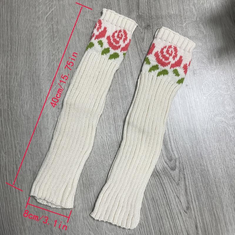Knitted Flower Arm Warmers Thumb Hole Gloves