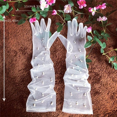 Faux Pearl Decor Long Gloves for Women Wedding Bridal Dress