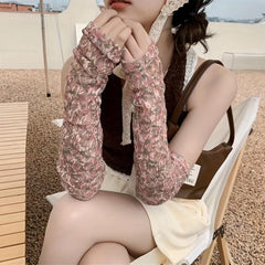Lace Floral Ice Sleeves Sun-proof Long Gloves Women