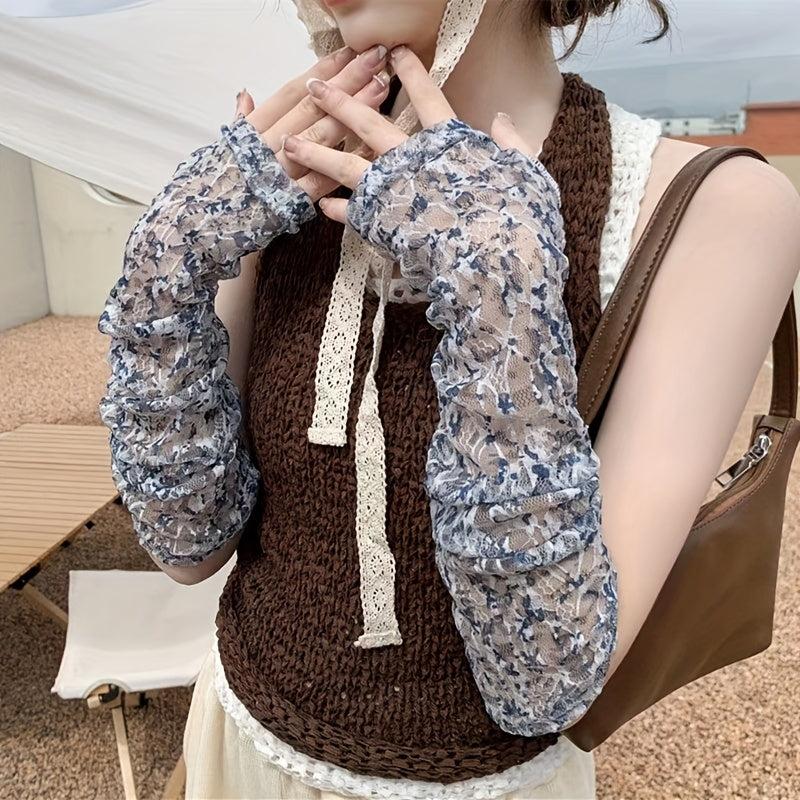 Lace Floral Ice Sleeves Sun-proof Long Gloves Women