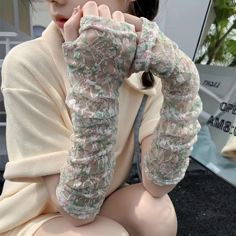 Lace Floral Ice Sleeves Sun-proof Long Gloves Women