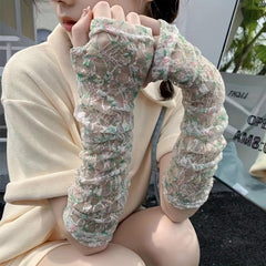 Lace Floral Ice Sleeves Sun-proof Long Gloves Women