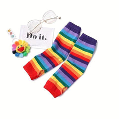 Rainbow Striped Knitted Gloves Elastic Fingerless Long Gloves For Women