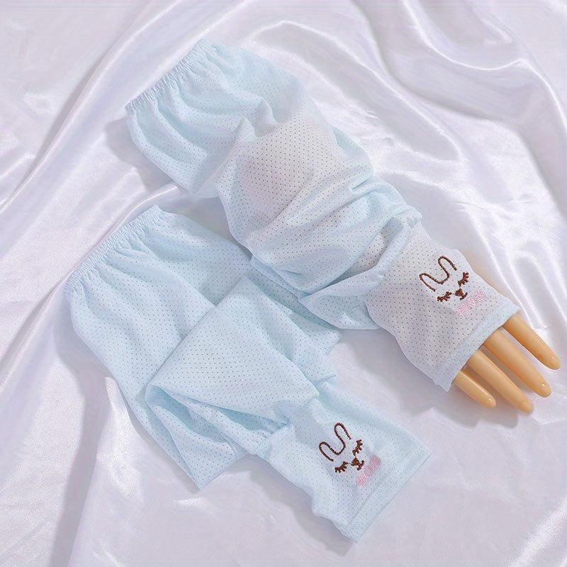 Rabbit Embroidery Long Gloves UV Protection Sleeves for Women