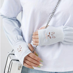 Rabbit Embroidery Long Gloves UV Protection Sleeves for Women