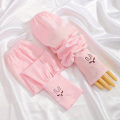 Rabbit Embroidery Long Gloves UV Protection Sleeves for Women
