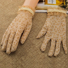 Vintage Lace Gloves Leopard Print Women's Gloves