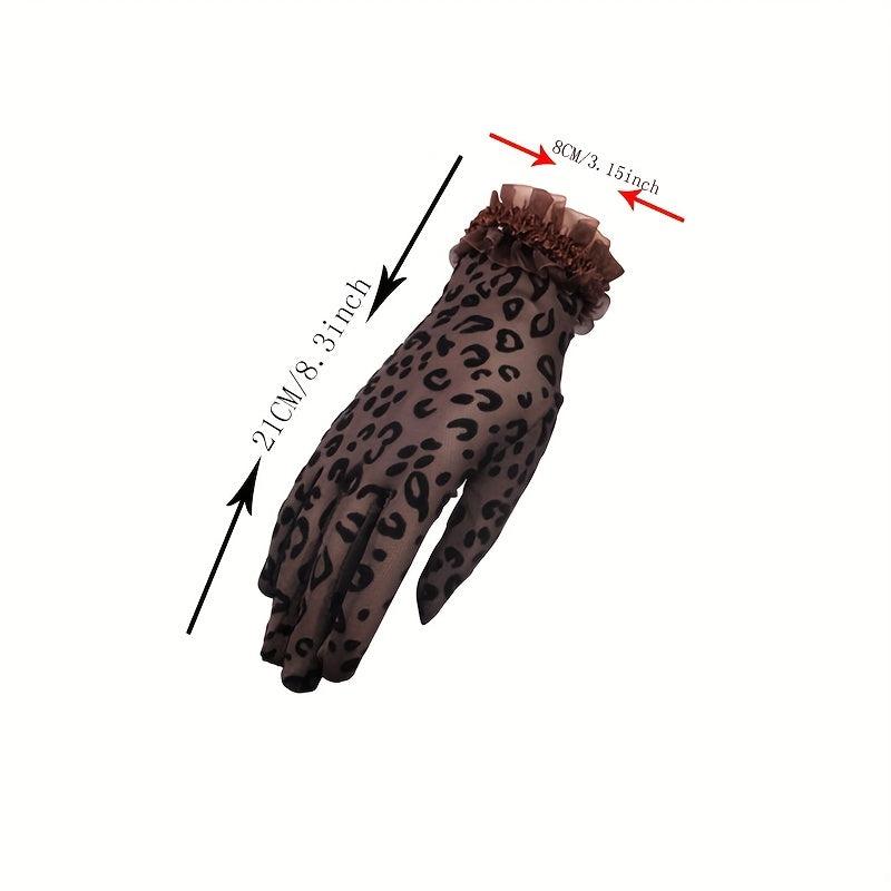 Vintage Lace Gloves Leopard Print Women's Gloves