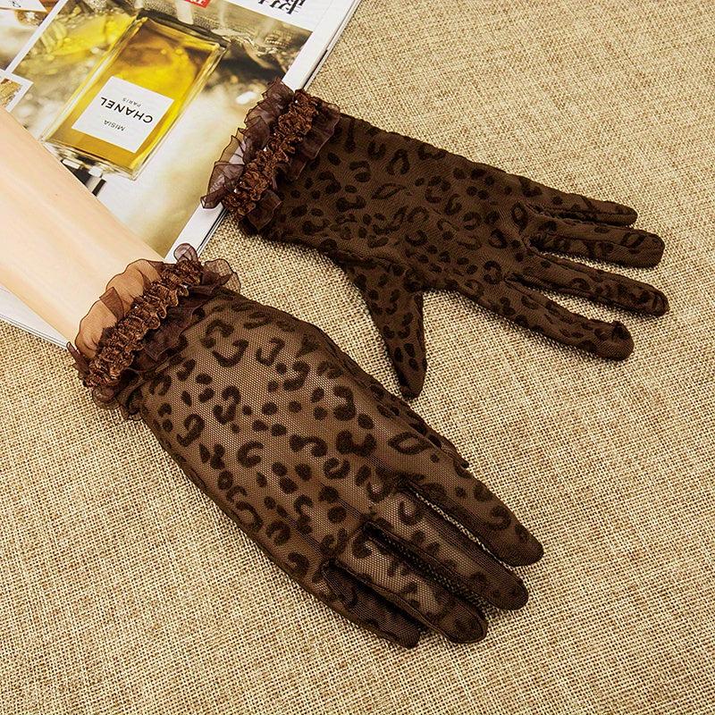Vintage Lace Gloves Leopard Print Women's Gloves