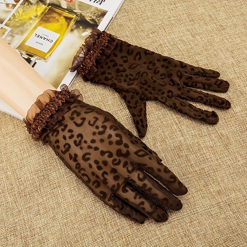 Vintage Lace Gloves Leopard Print Women's Gloves