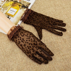 Vintage Lace Gloves Leopard Print Women's Gloves