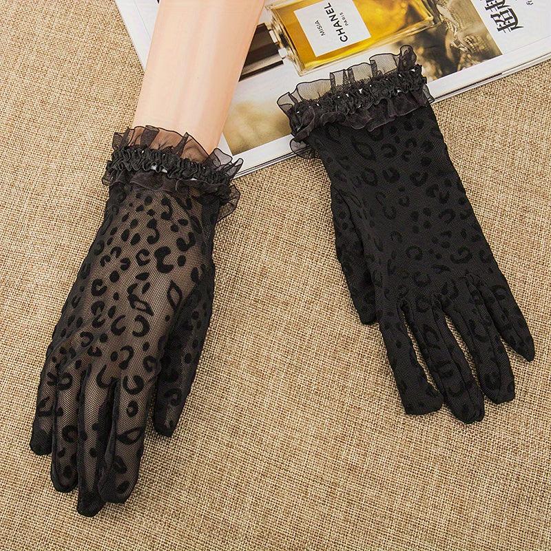 Vintage Lace Gloves Leopard Print Women's Gloves