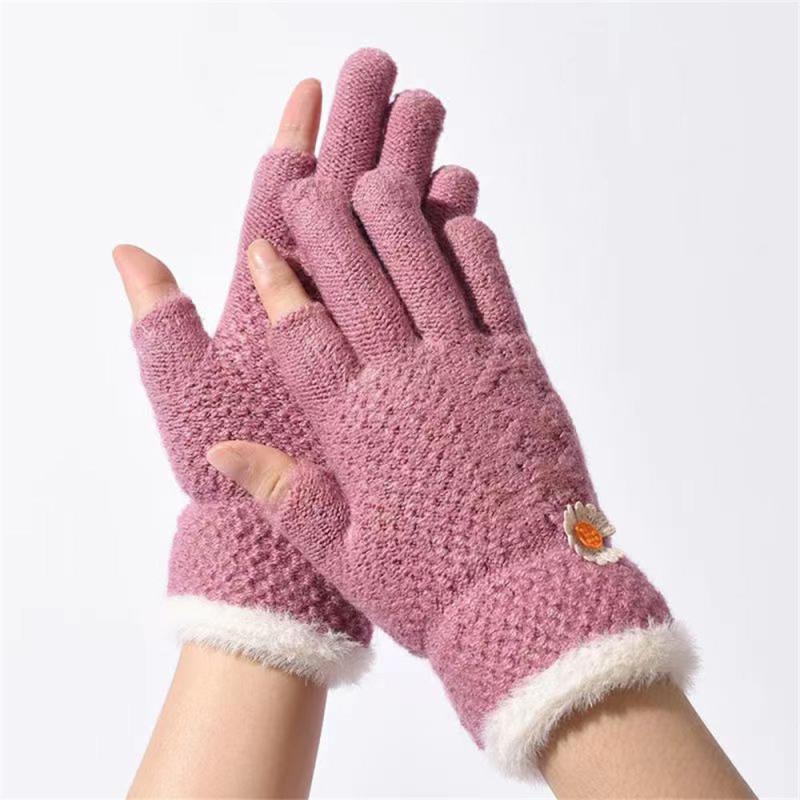 Daisy Solid Knit Gloves for Women