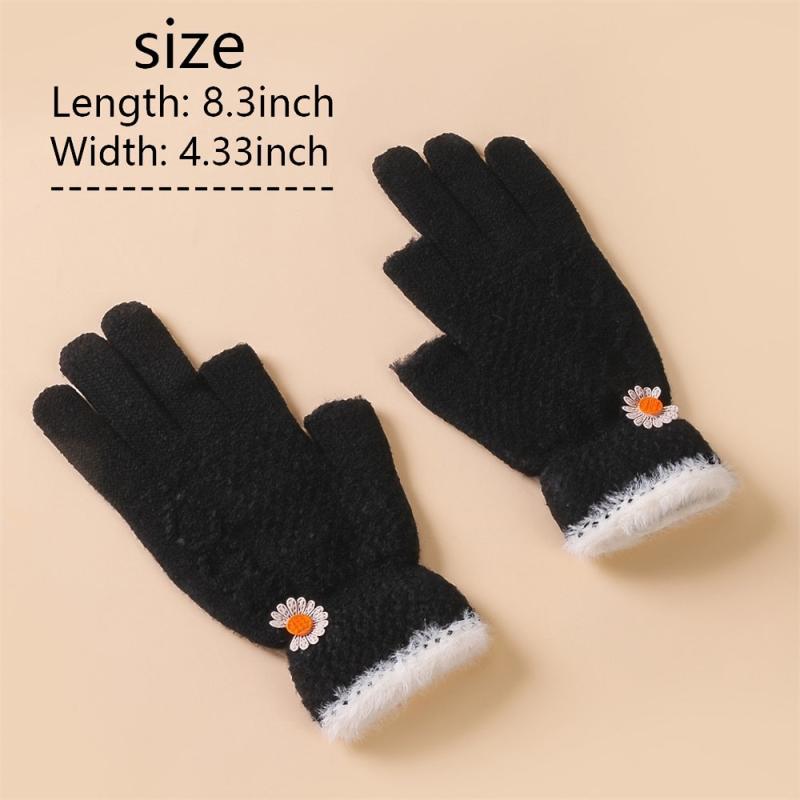 Daisy Solid Knit Gloves for Women