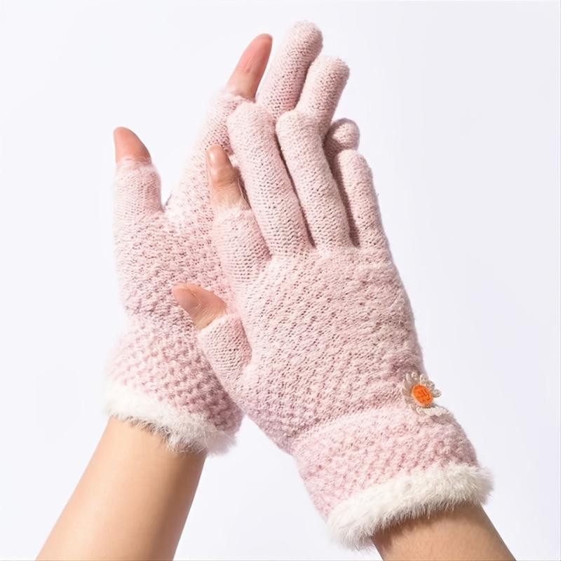 Daisy Solid Knit Gloves for Women