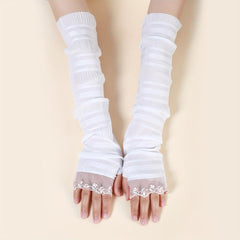 Lace Long Gloves Women Arm Sleeves Sunscreen UV Protection Fingerless Glove
