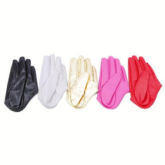 Women's Punk PU Leather Half Palm Gloves for Dancing Rock Performance