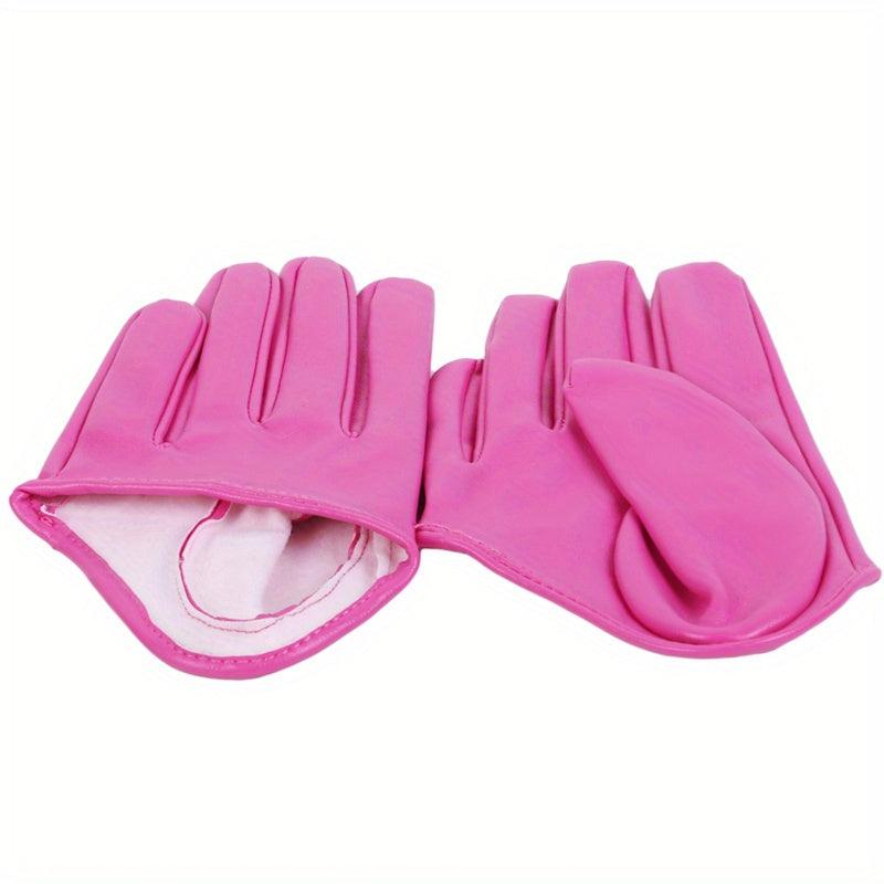 Women's Punk PU Leather Half Palm Gloves for Dancing Rock Performance