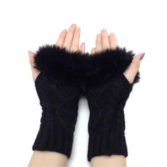 Women's Plush Fingerless Gloves Ribbing Knit Crochet Autumn Winter Warm