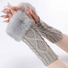 Women's Plush Fingerless Gloves Ribbing Knit Crochet Autumn Winter Warm