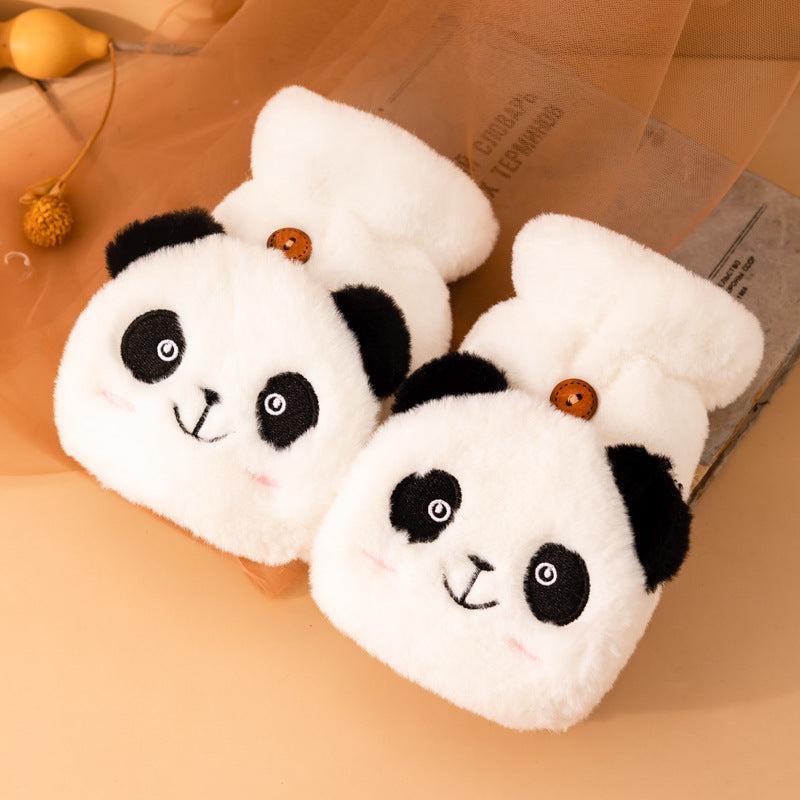 Panda Plush Warm Gloves Short Finger Gloves Skiing Cycling Outdoor Gloves
