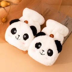Panda Plush Warm Gloves Short Finger Gloves Skiing Cycling Outdoor Gloves