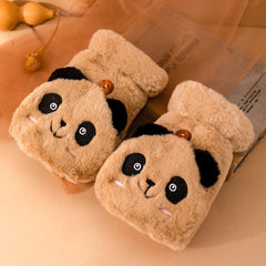 Panda Plush Warm Gloves Short Finger Gloves Skiing Cycling Outdoor Gloves