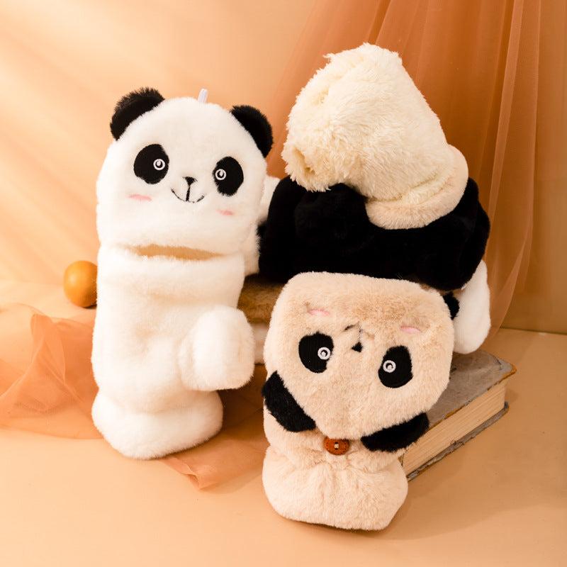 Panda Plush Warm Gloves Short Finger Gloves Skiing Cycling Outdoor Gloves